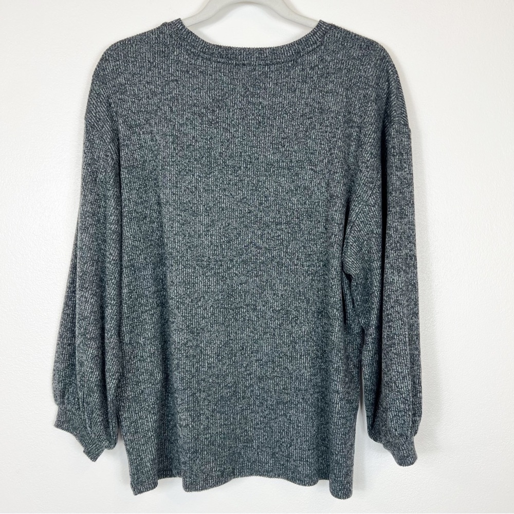 Daily Ritual Ribbed Long Lantern Sleeve Top NWT Charcoal Gray Size Large - Picture 5 of 10